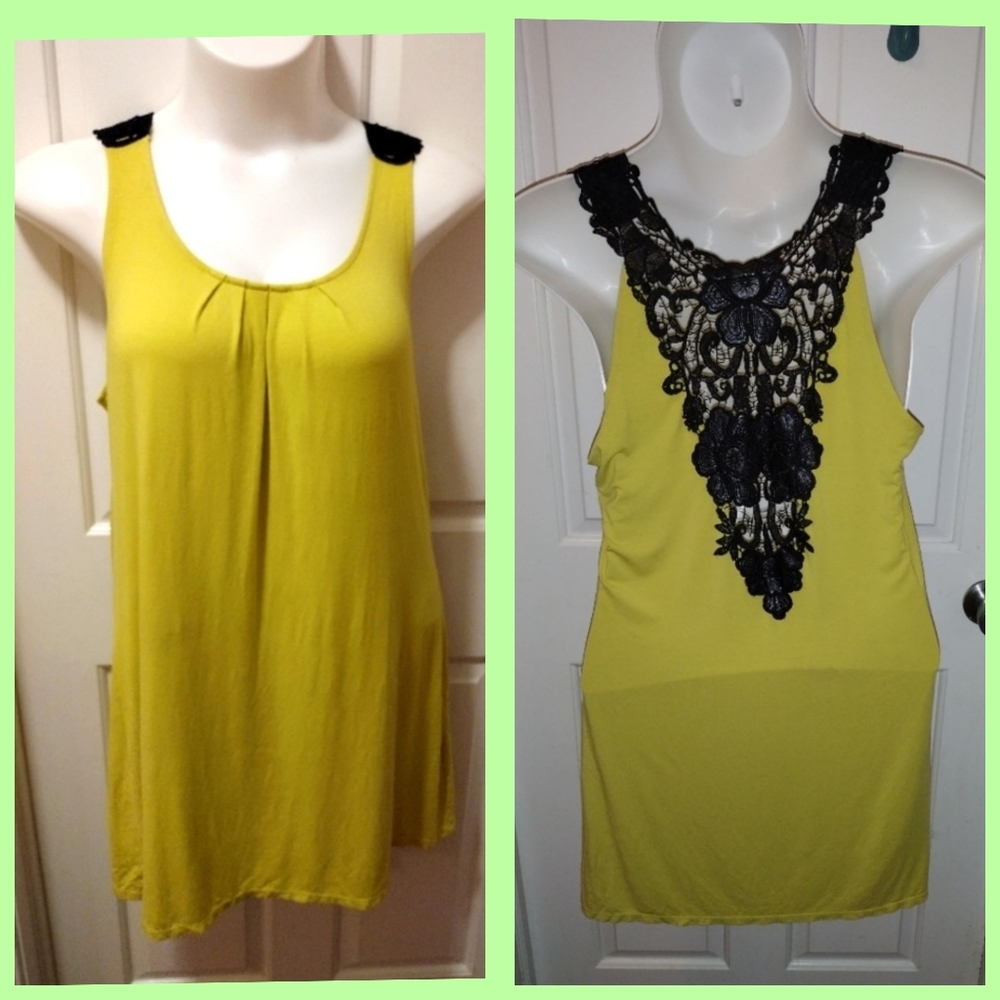 INC International Concepts Shift Dress Neon Yellow w Embroidery Sz XL